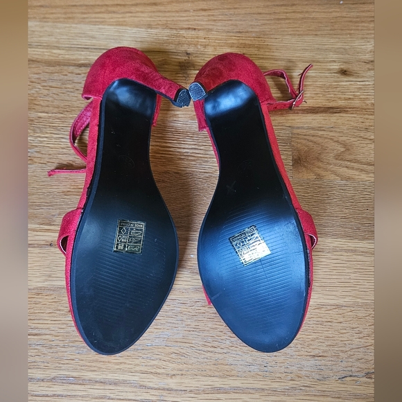 Chic Red Suede Ankle Strap Stiletto Heels Size 6/39 Women's Open Toe Dres - Picture 5 of 6